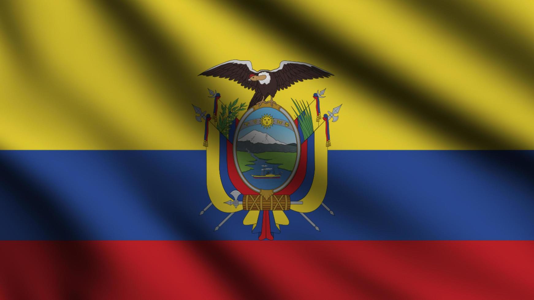 bandera de ecuador que sopla en el viento. bandera voladora de página completa. ilustración 3d foto