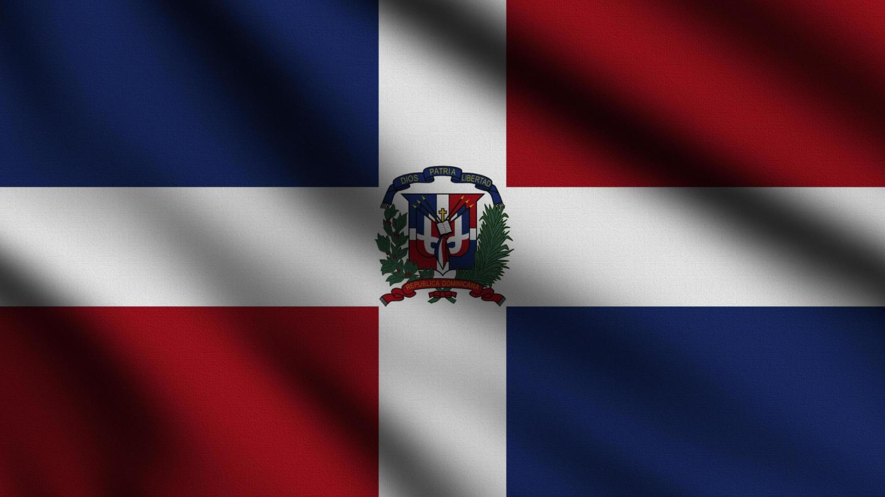 Dominican Republic flag waving in the wind with 3d style background photo