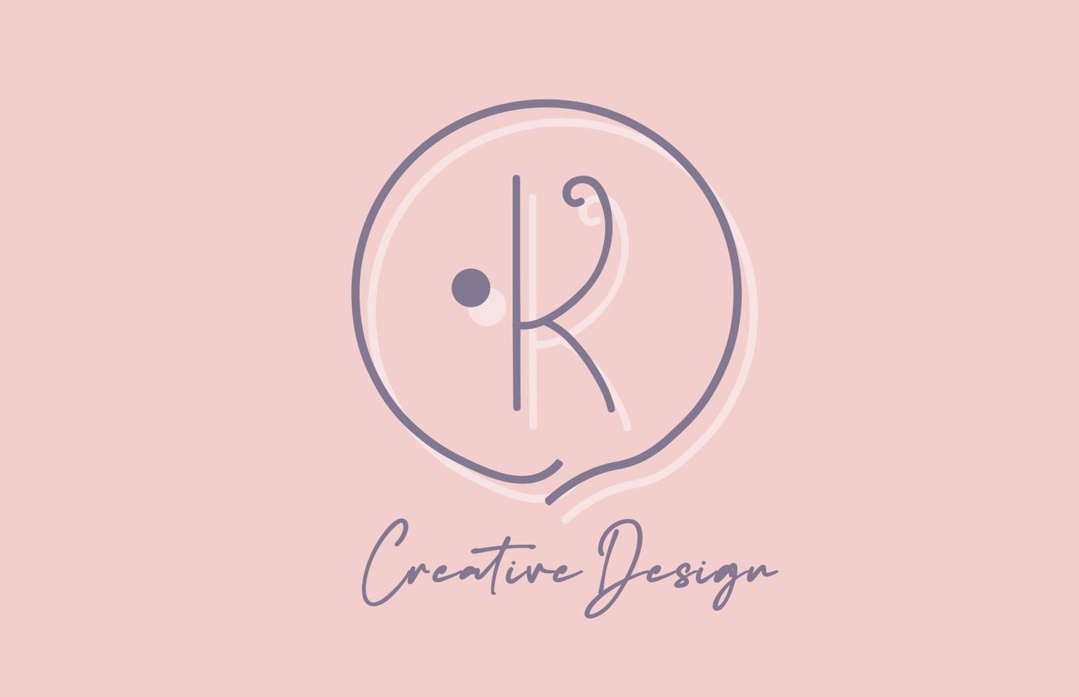 K alphabet letter logo icon design with line dot and vintage style. Pink blue creative template for business and company vector