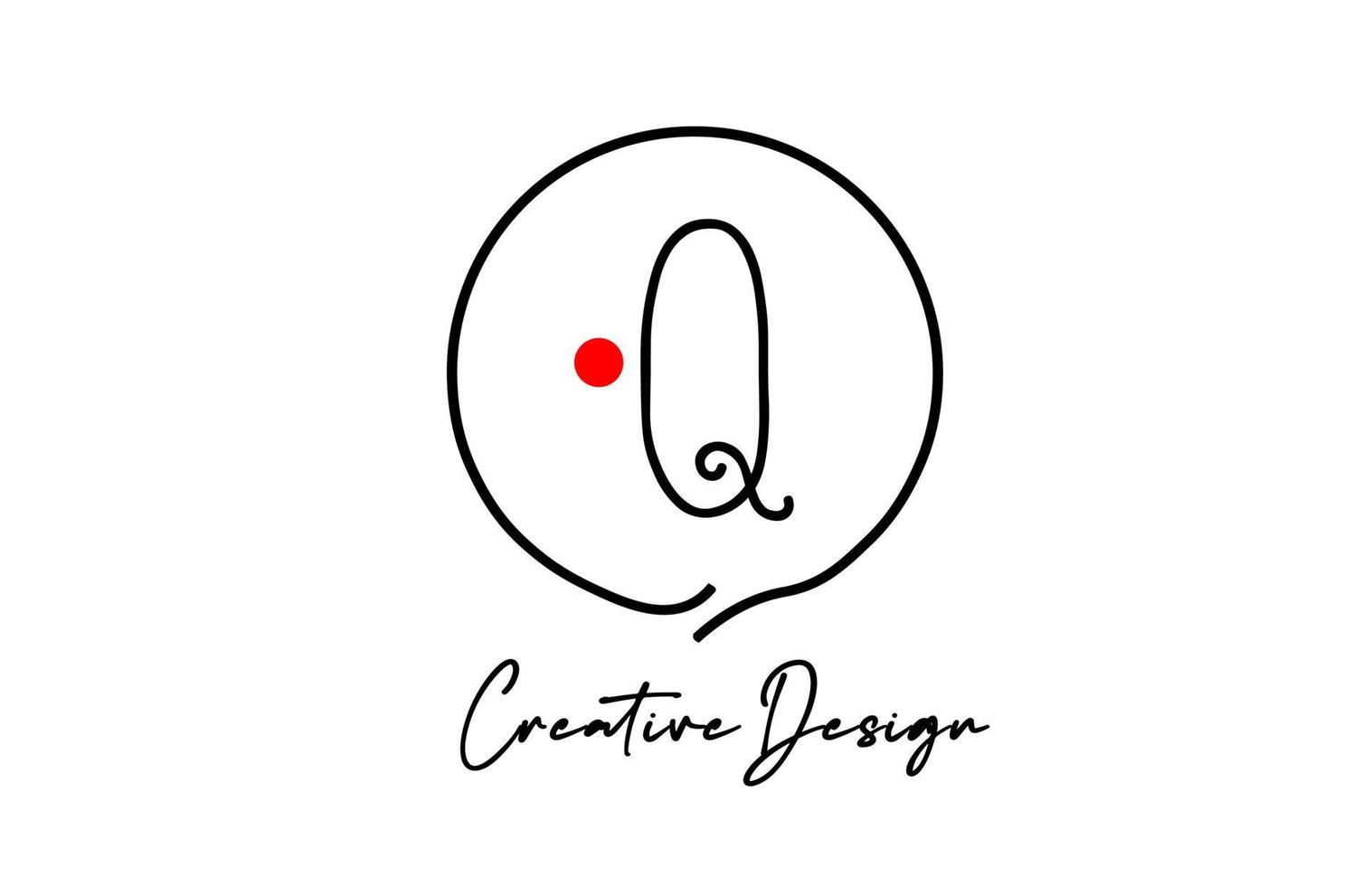 black and white Q alphabet letter logo icon design with line red dot and vintage style. Creative template for business and company vector