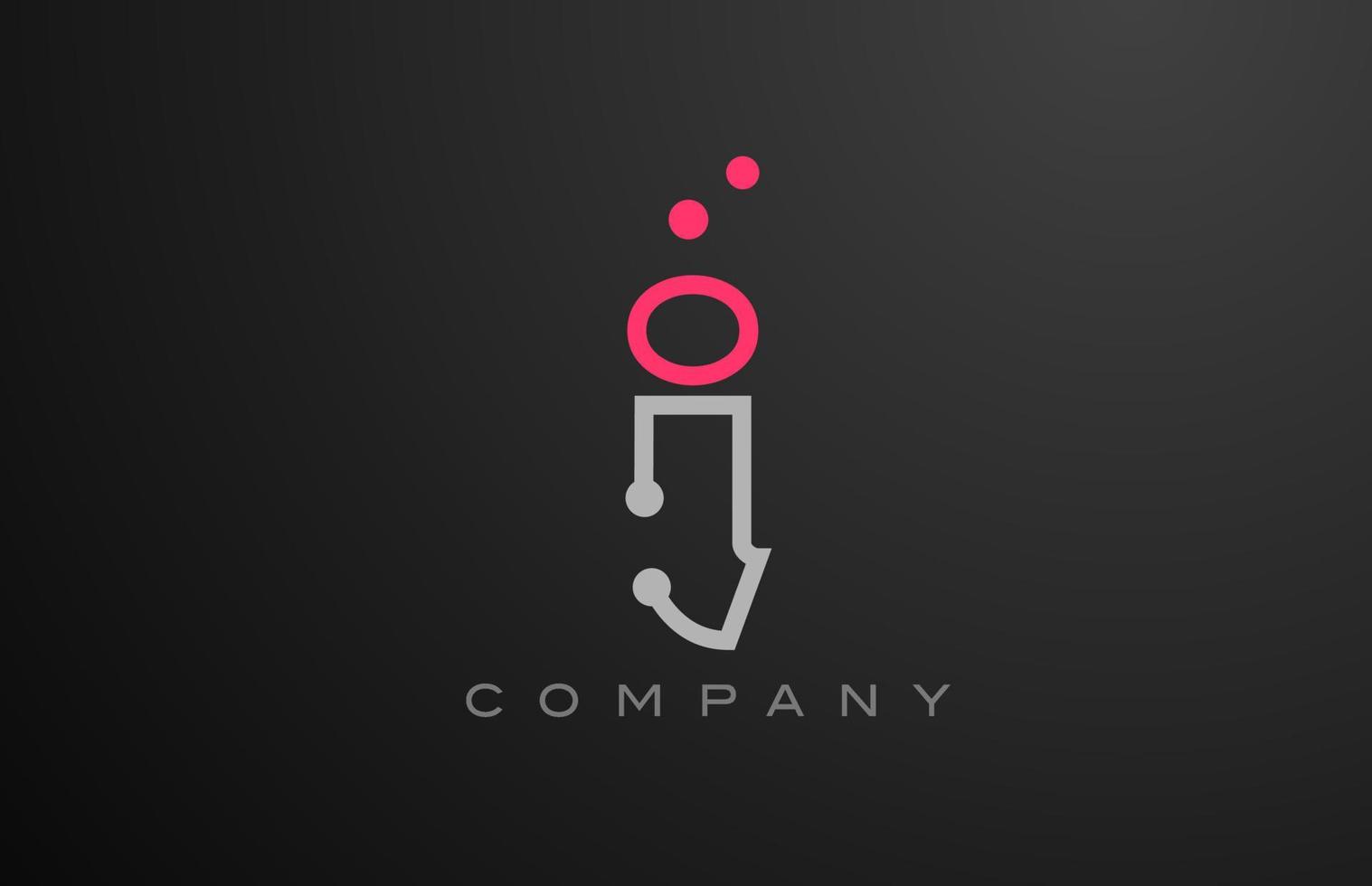 grey I alphabet letter logo icon design with pink dot. Creative template for business and company vector