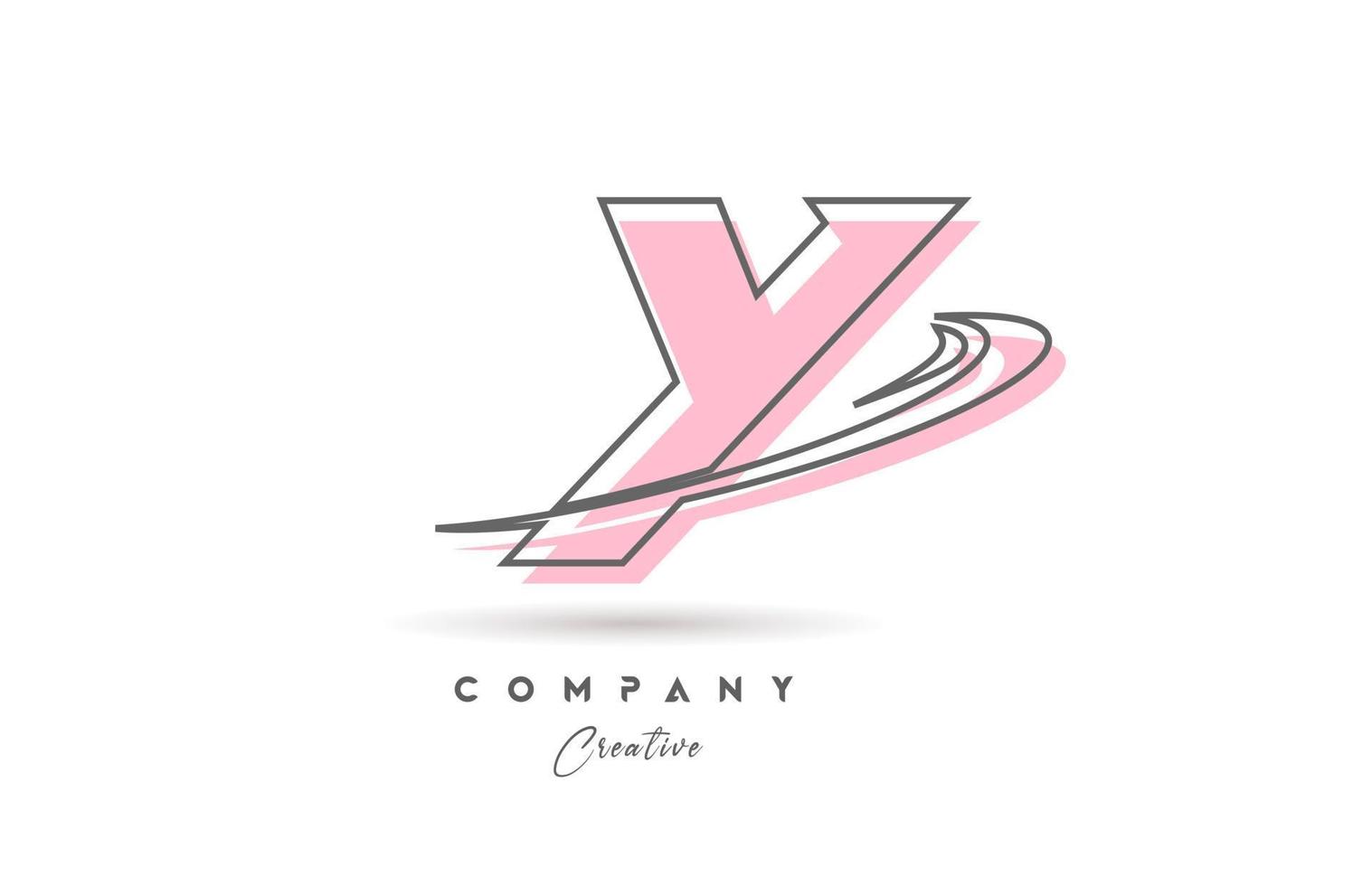 Y pink grey line alphabet letter logo icon design with swoosh. Creative template for business and company vector