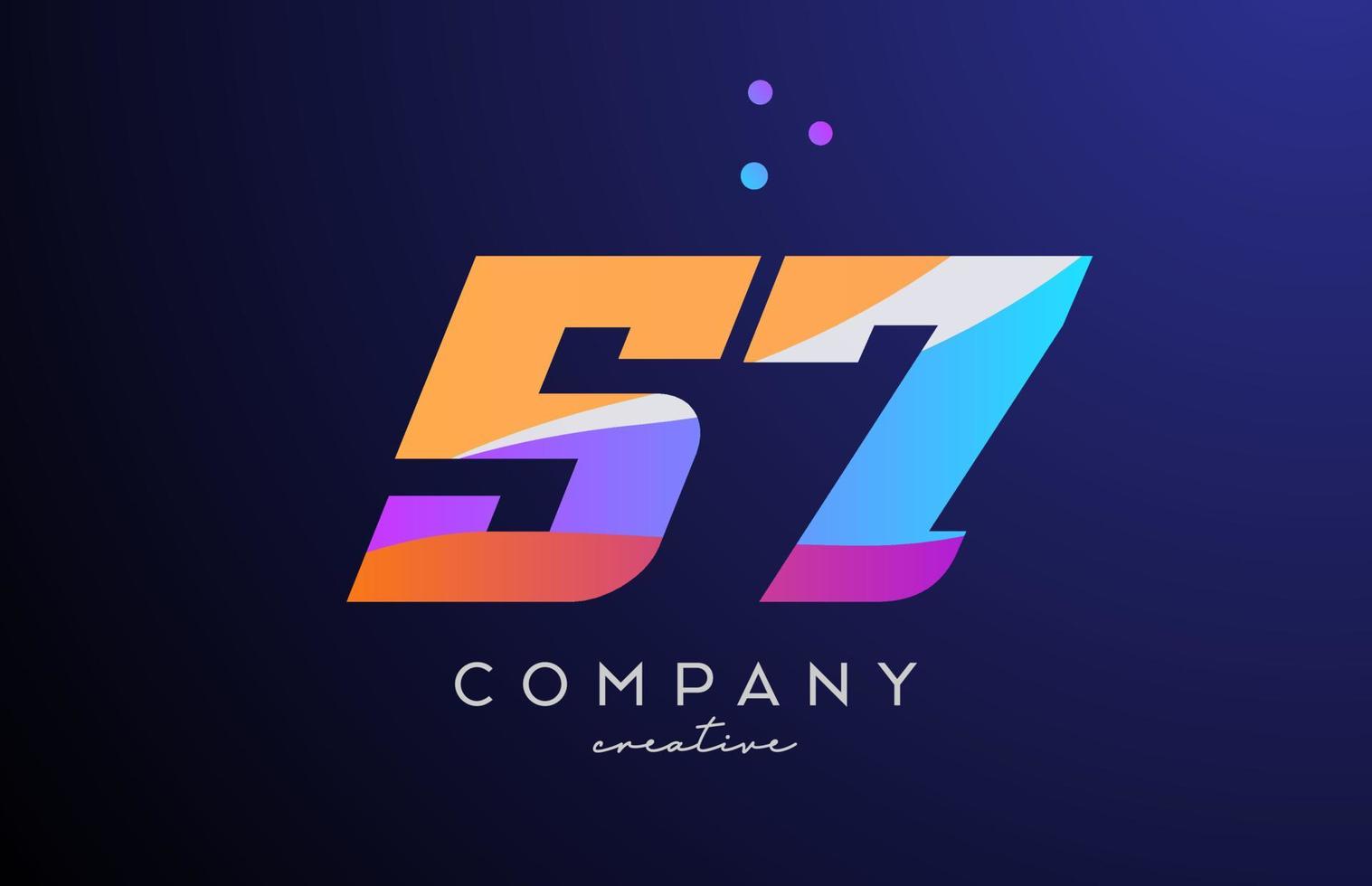 colored number 57 logo icon with dots. Yellow blue pink template design for a company and busines vector
