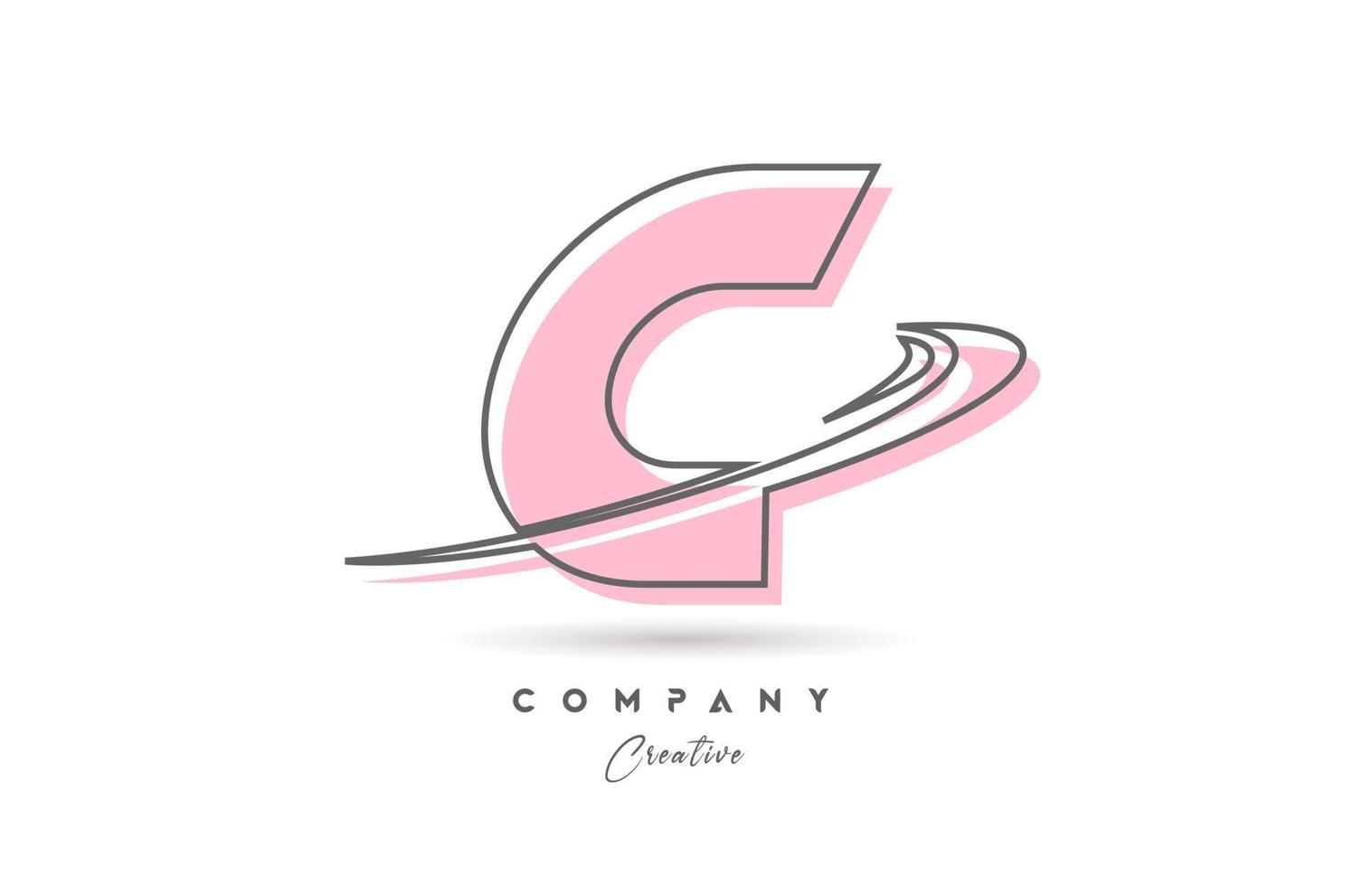 C pink grey line alphabet letter logo icon design with swoosh. Creative template for business and company vector