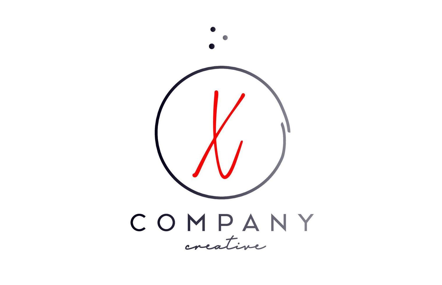 Circle X handwritten alphabet letter logo with dots and black red color. Corporate creative template design for company and business vector
