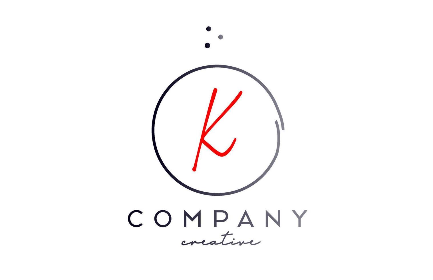 Circle K handwritten alphabet letter logo with dots and black red color. Corporate creative template design for company and business vector