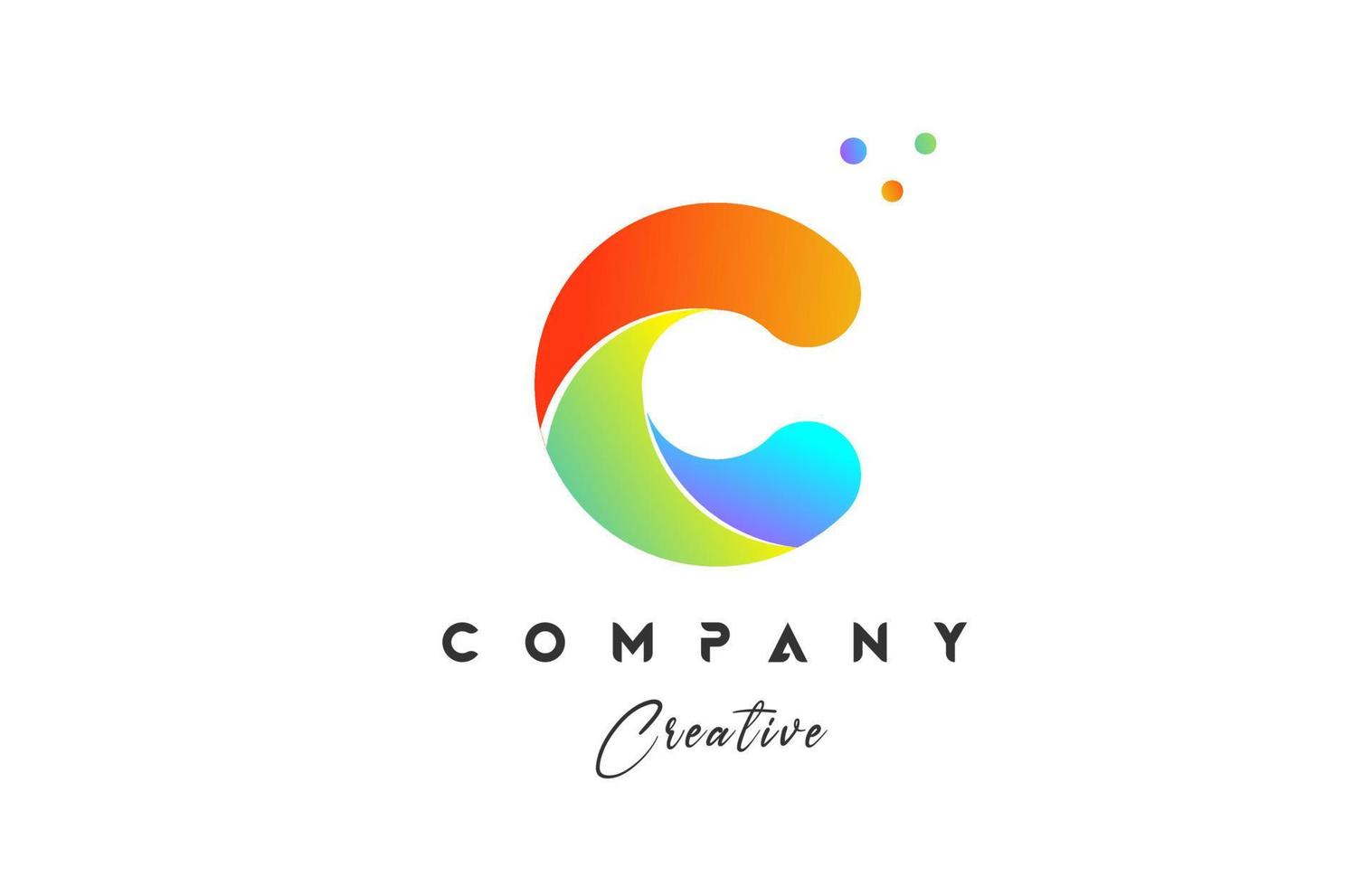 Colored C alphabet letter logo icon design. Yellow blue green color with dots. Colorful creative template for company and business vector