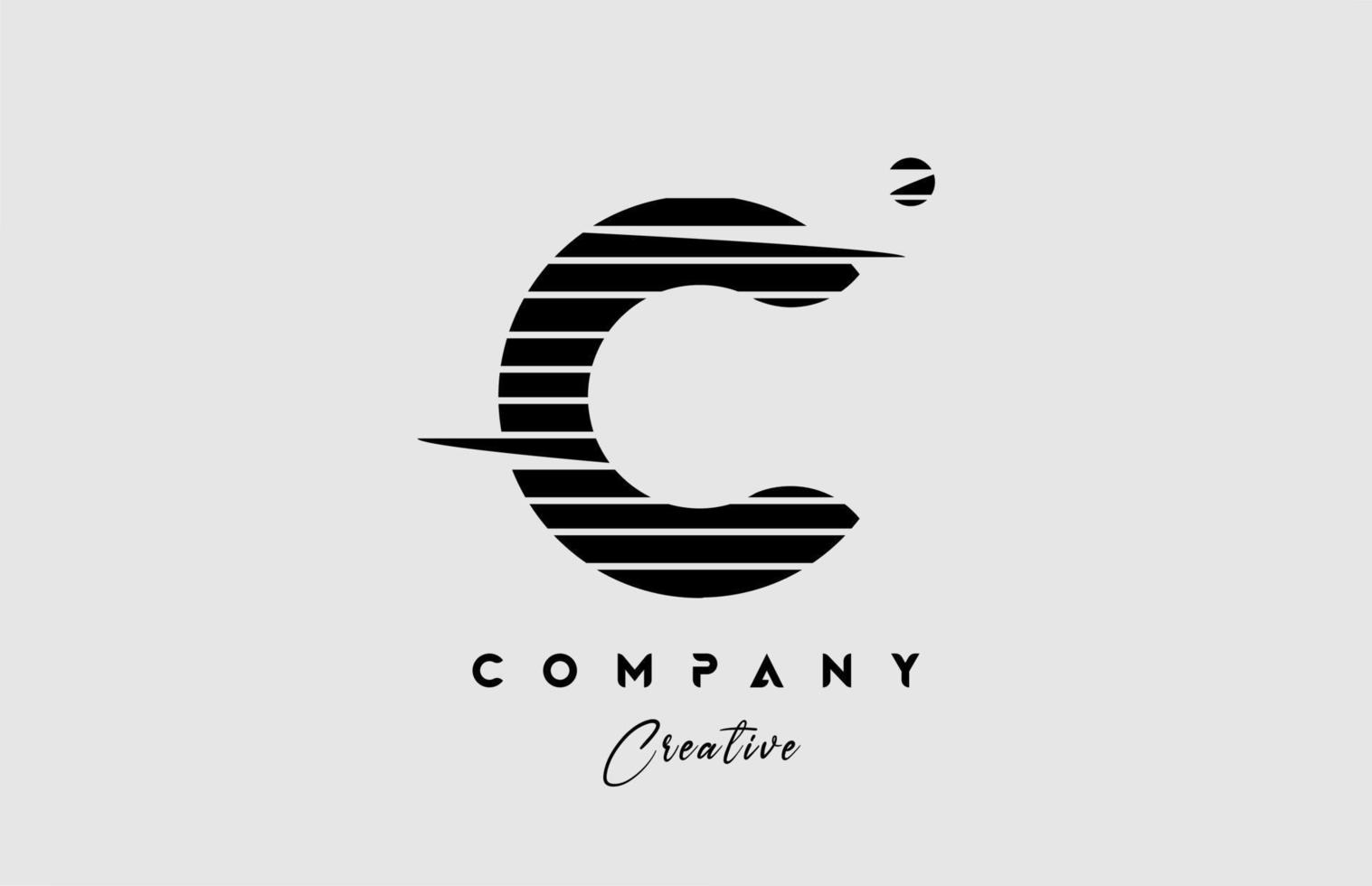 lines C alphabet letter logo icon design in black and white. Creative template for company and business with stripes vector