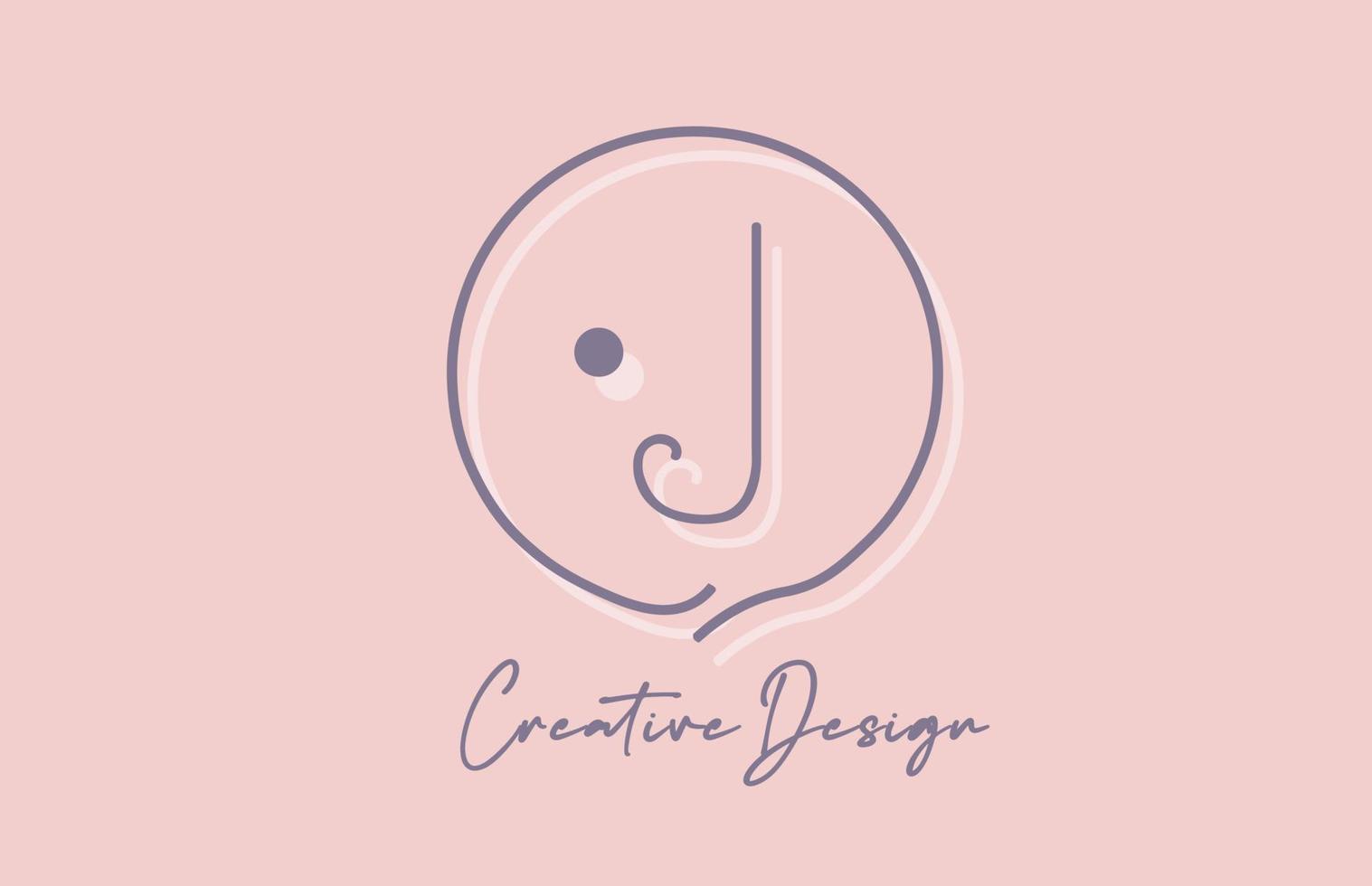 J alphabet letter logo icon design with line dot and vintage style. Pink blue creative template for business and company vector