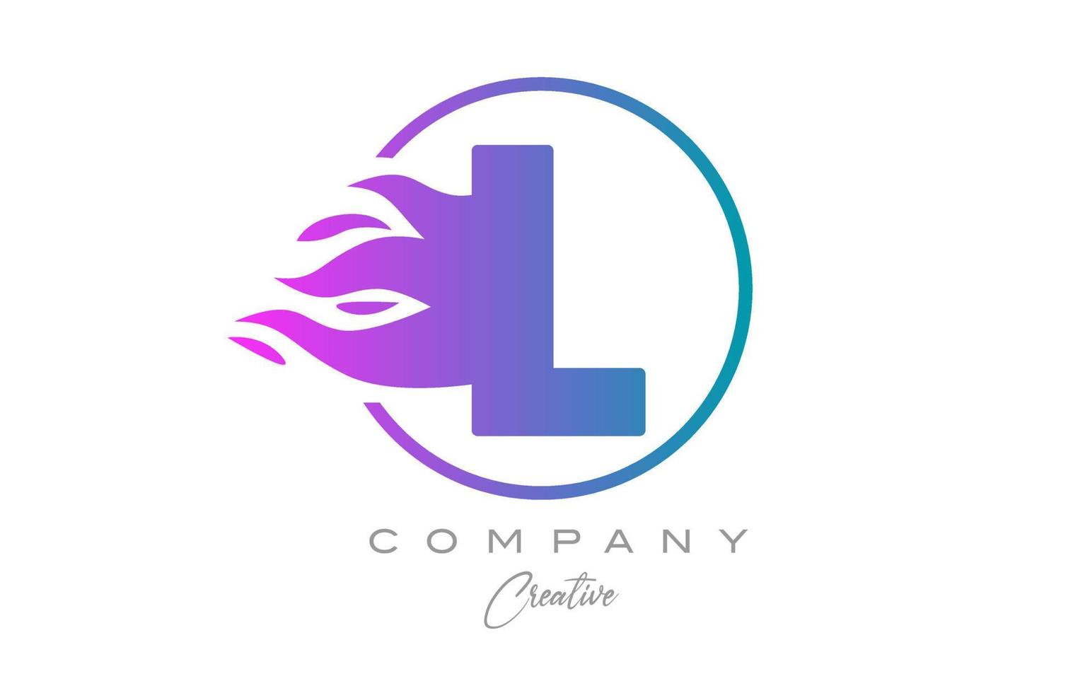 rosado l alfabeto letra icono para corporativo con púrpura llamas diseño con adecuado para un empresa logo vector