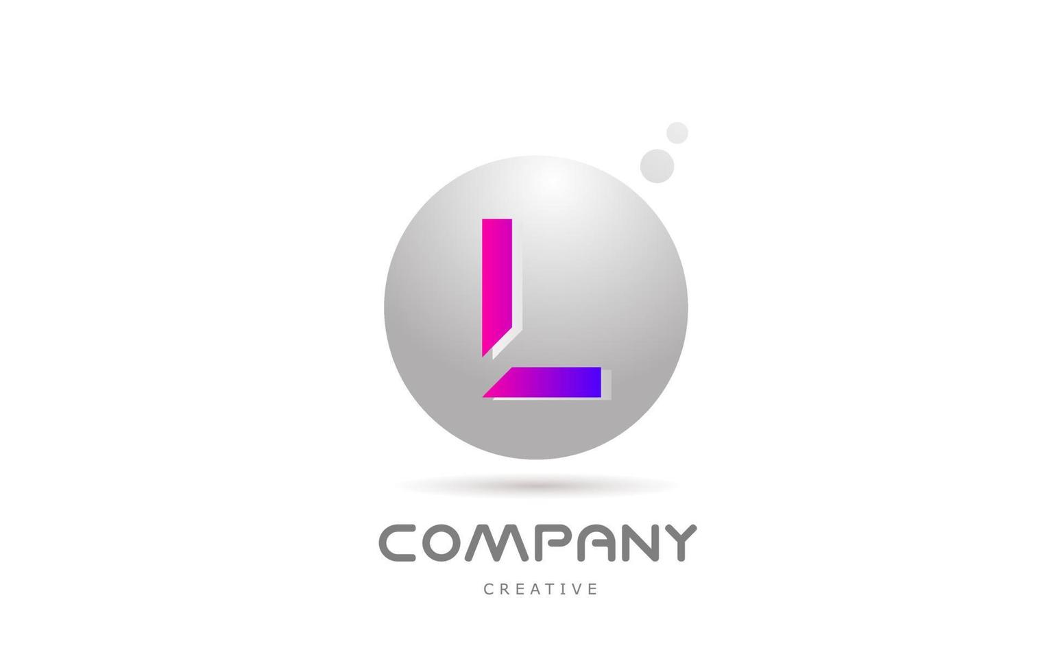 pink grey sphere L alphabet letter logo icon design with dot. Creative template for business and company vector