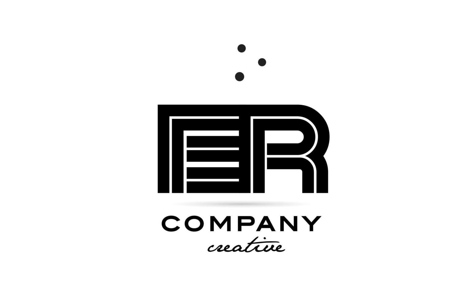 ER black and white combination alphabet bold letter logo with dots. Joined creative template design for company and business vector