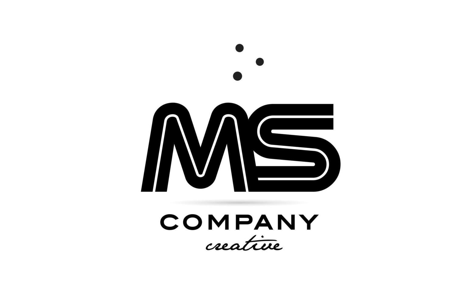 MS black and white combination alphabet bold letter logo with dots. Joined creative template design for company and business vector