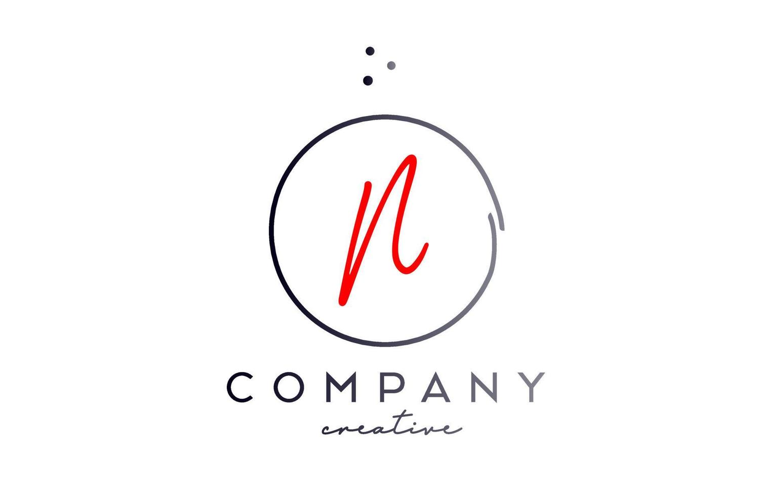 Circle N handwritten alphabet letter logo with dots and black red color. Corporate creative template design for company and business vector