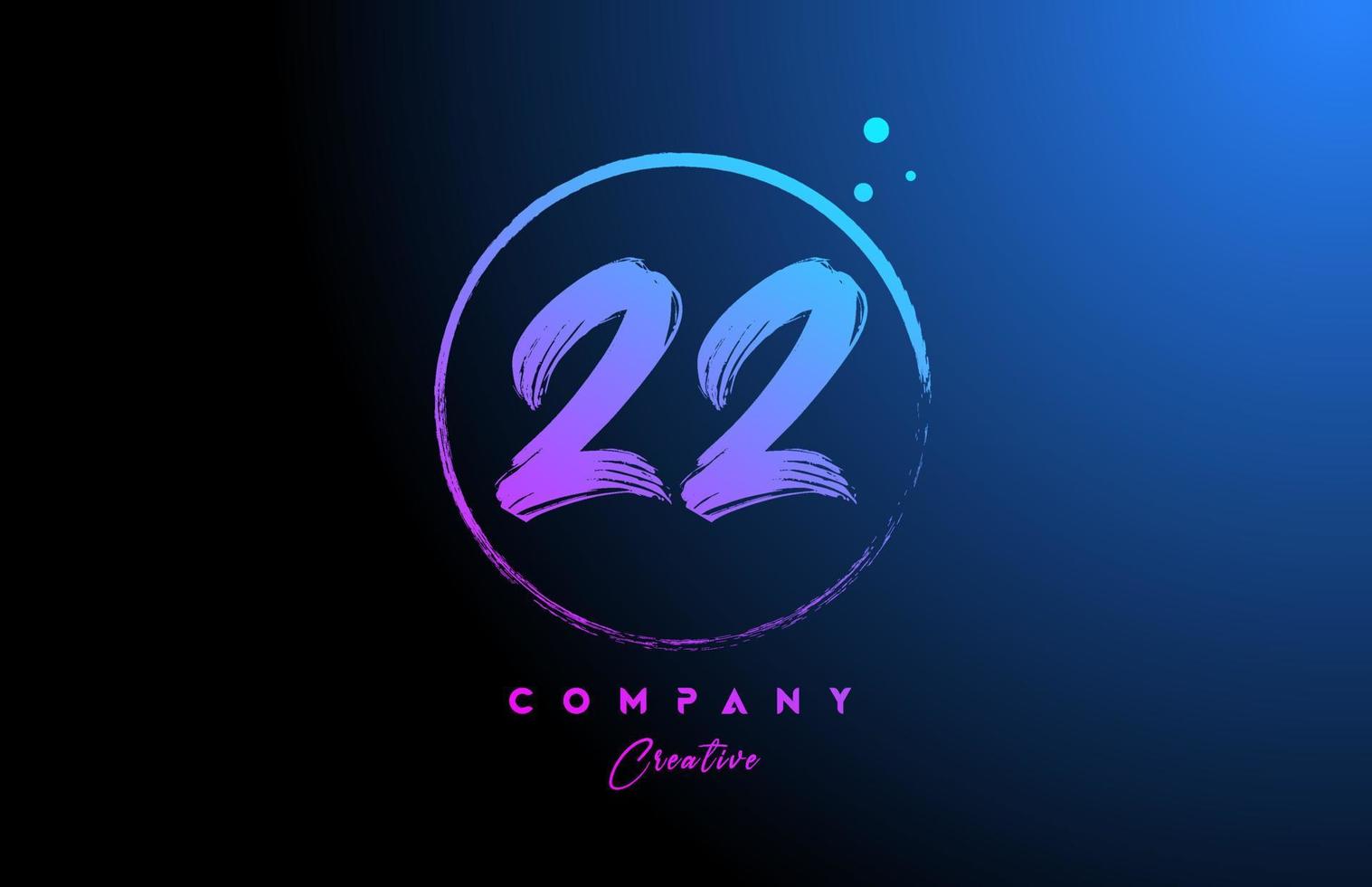 22 grunge number letter logo icon design with dots and circle. Blue pink gradient creative template for company and business vector