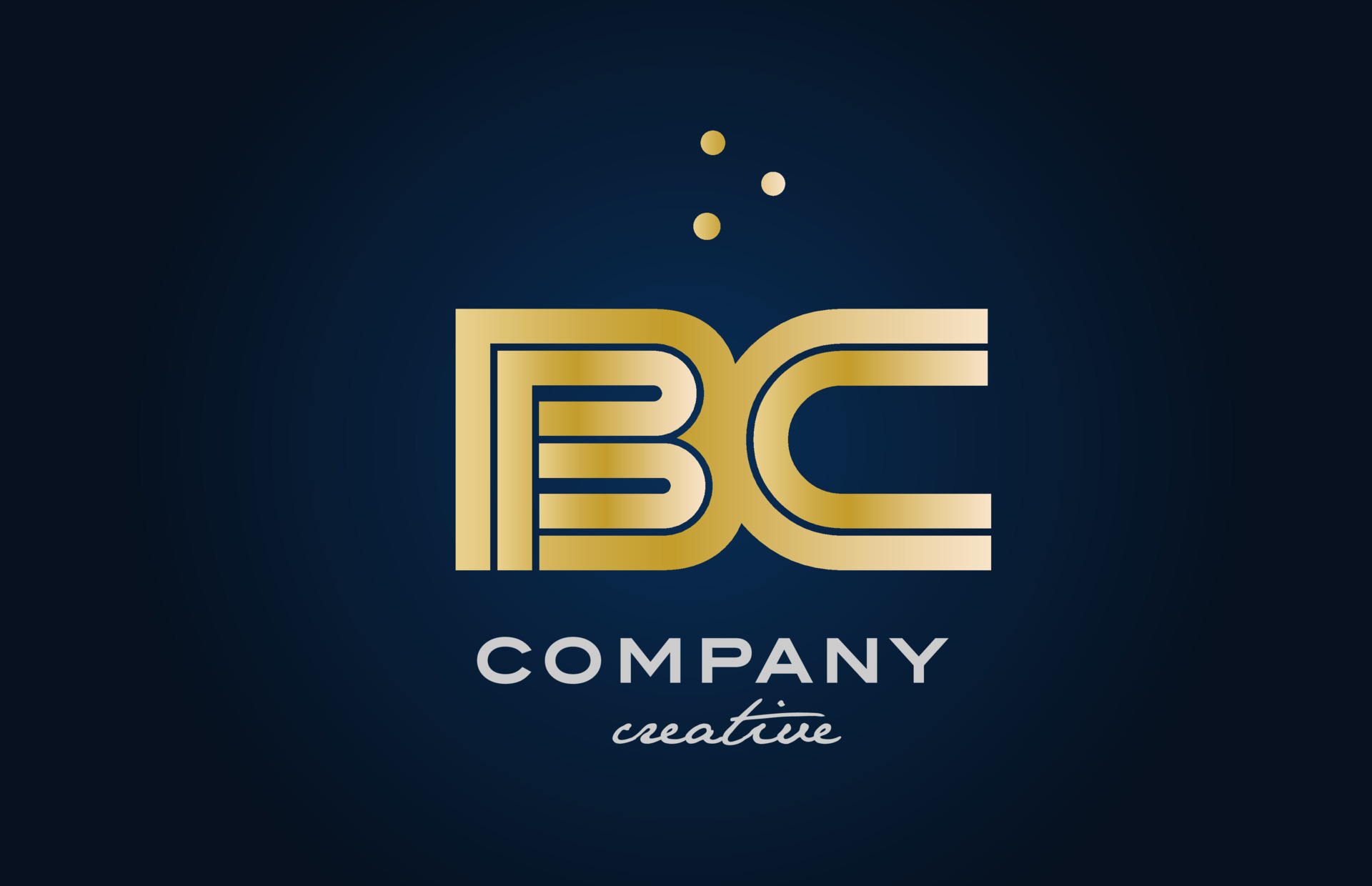 gold golden BC combination alphabet bold letter logo with dots. Joined