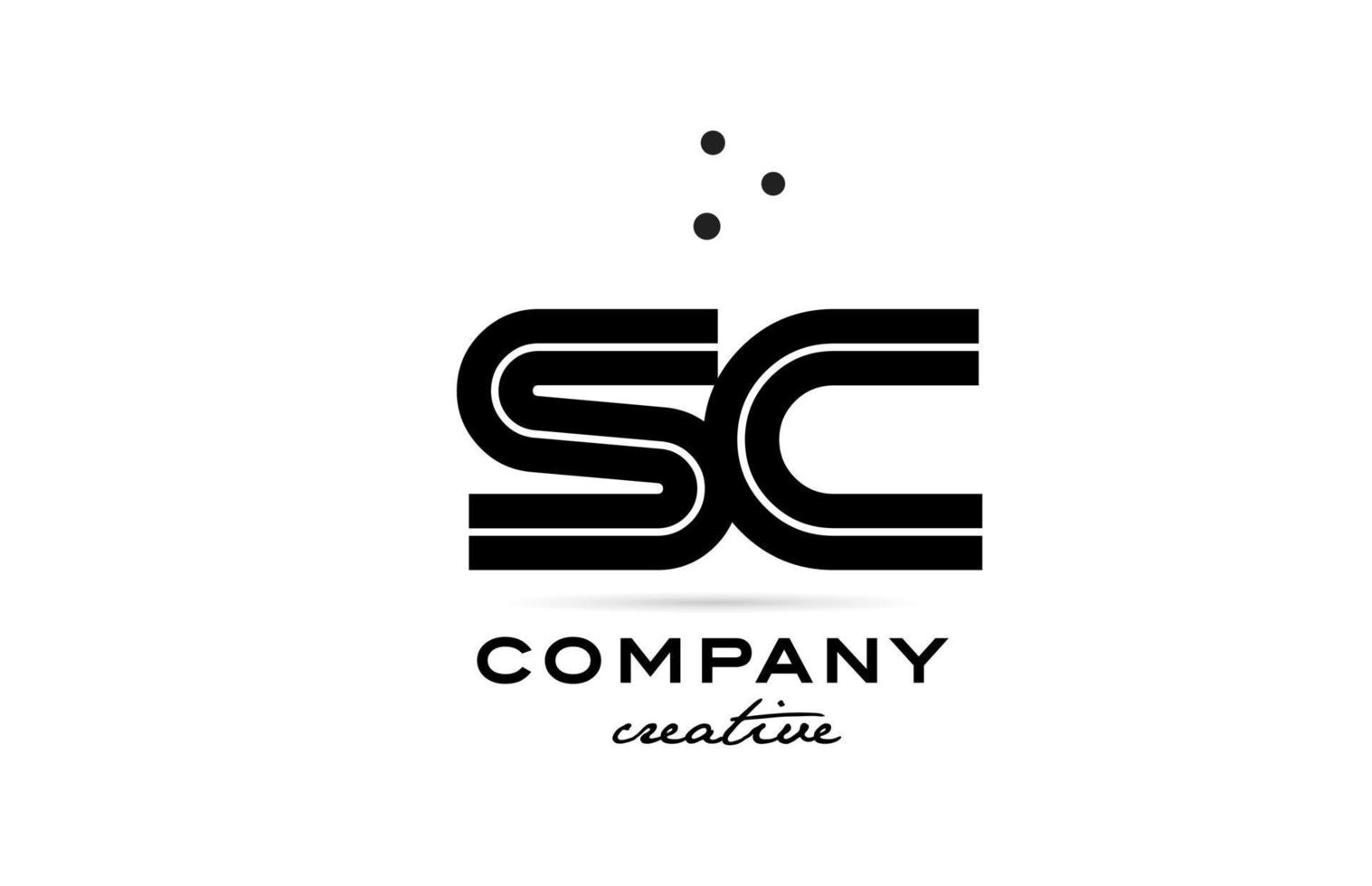 SC black and white combination alphabet bold letter logo with dots. Joined creative template design for company and business vector