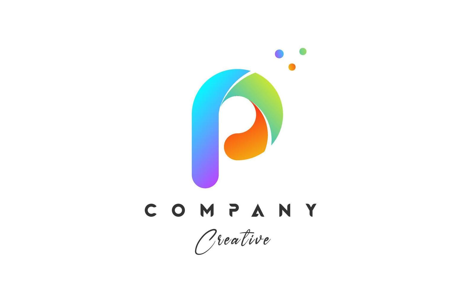 Colored P alphabet letter logo icon design. Yellow blue green color with dots. Colorful creative template for company and business vector