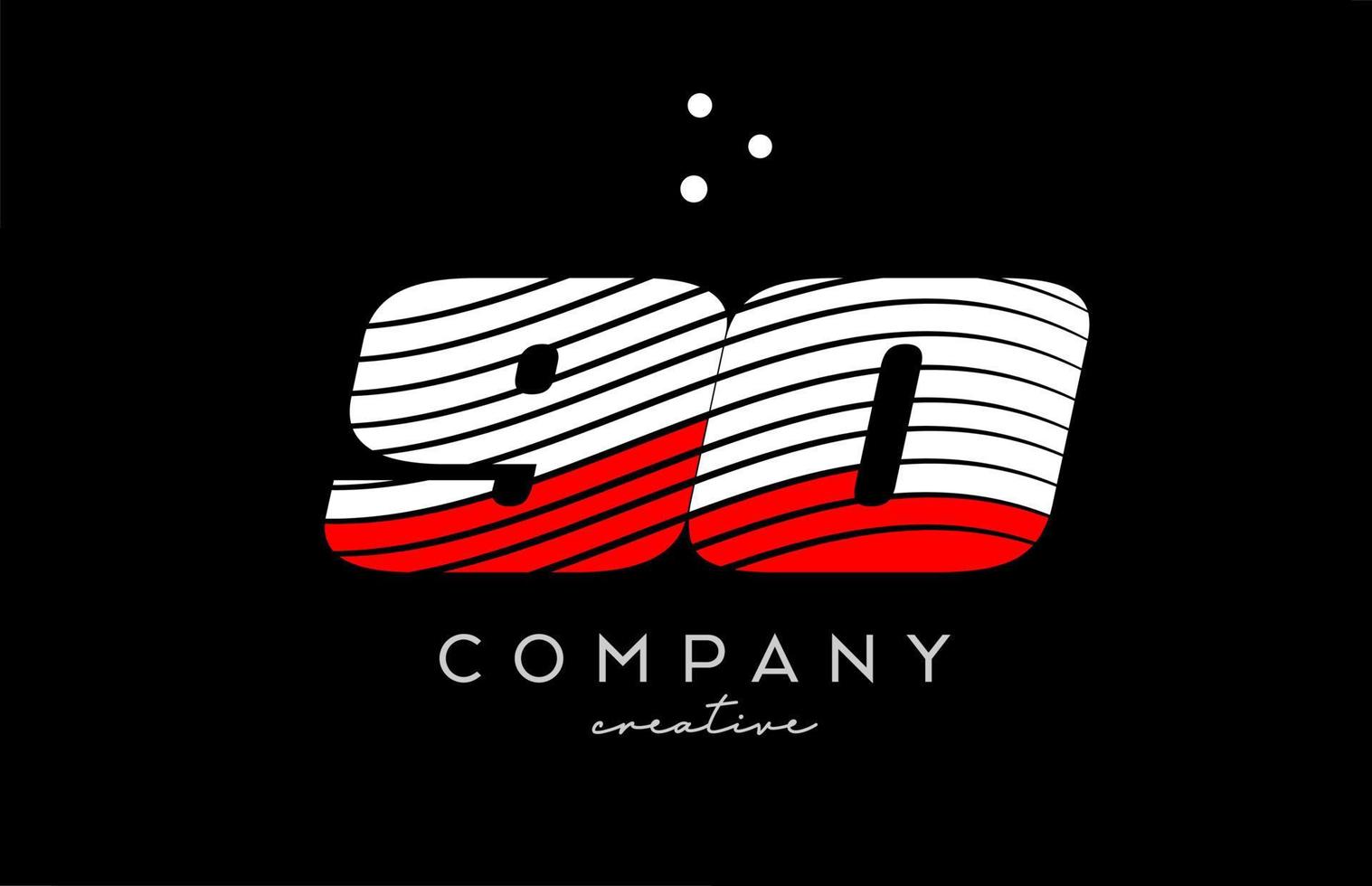 90 number logo with red white lines and dots. Corporate creative template design for business and company vector