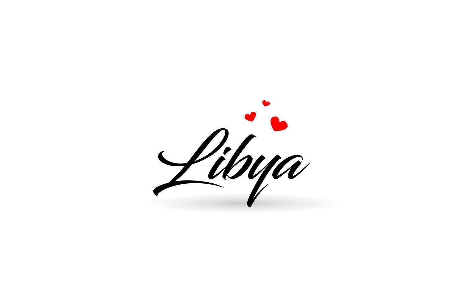 Libya name country word with three red love heart. Creative typography logo icon design vector