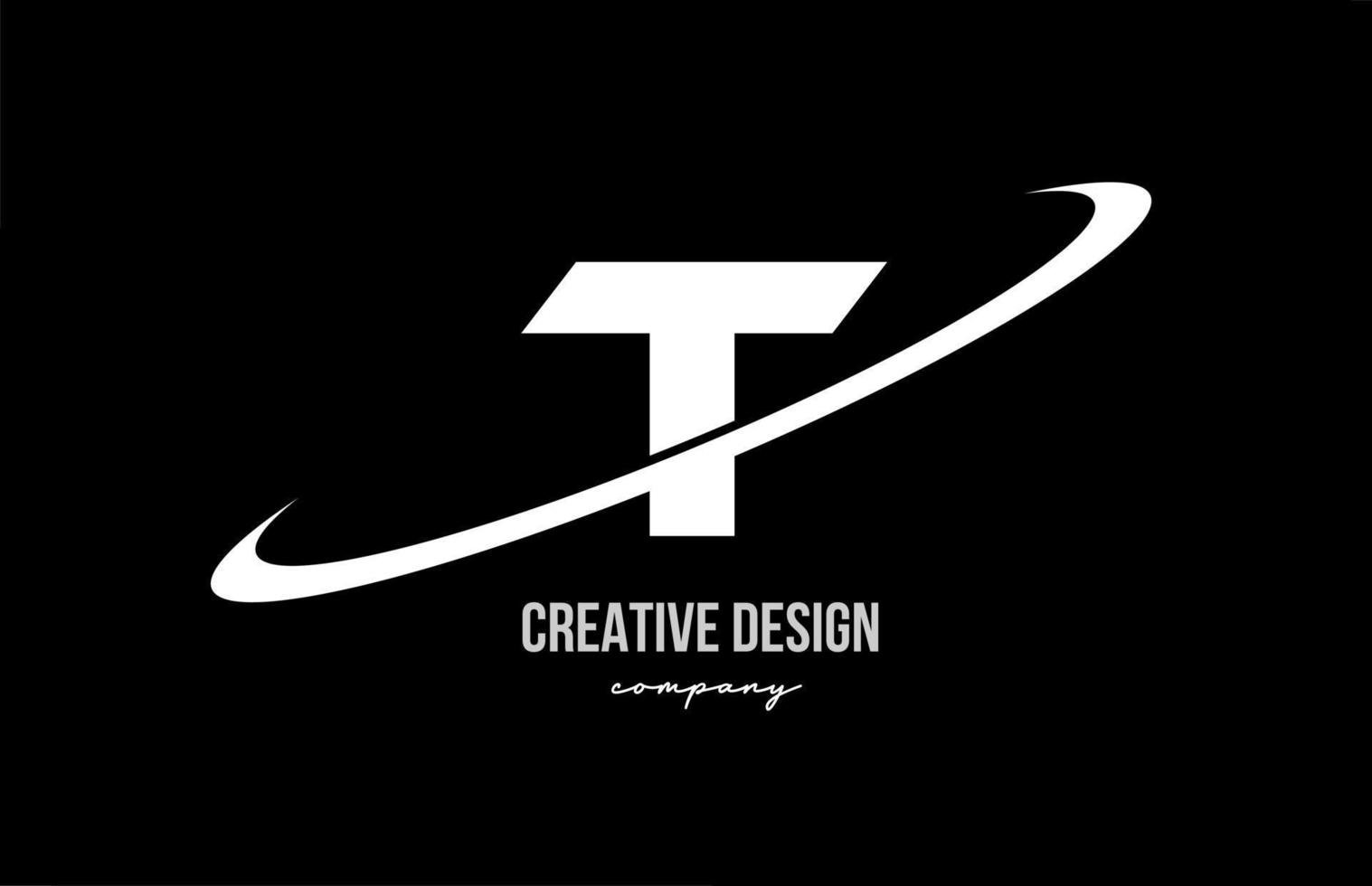 negro blanco t alfabeto letra logo con grande silbido. corporativo creativo modelo diseño para empresa y negocio vector