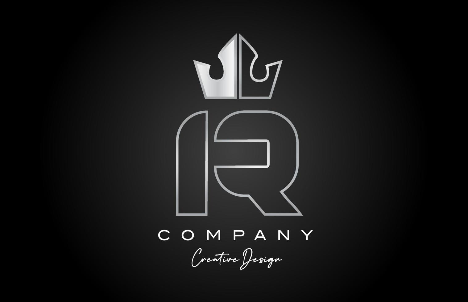 R metal alphabet letter logo icon design. Silver grey creative crown king template for business and company vector