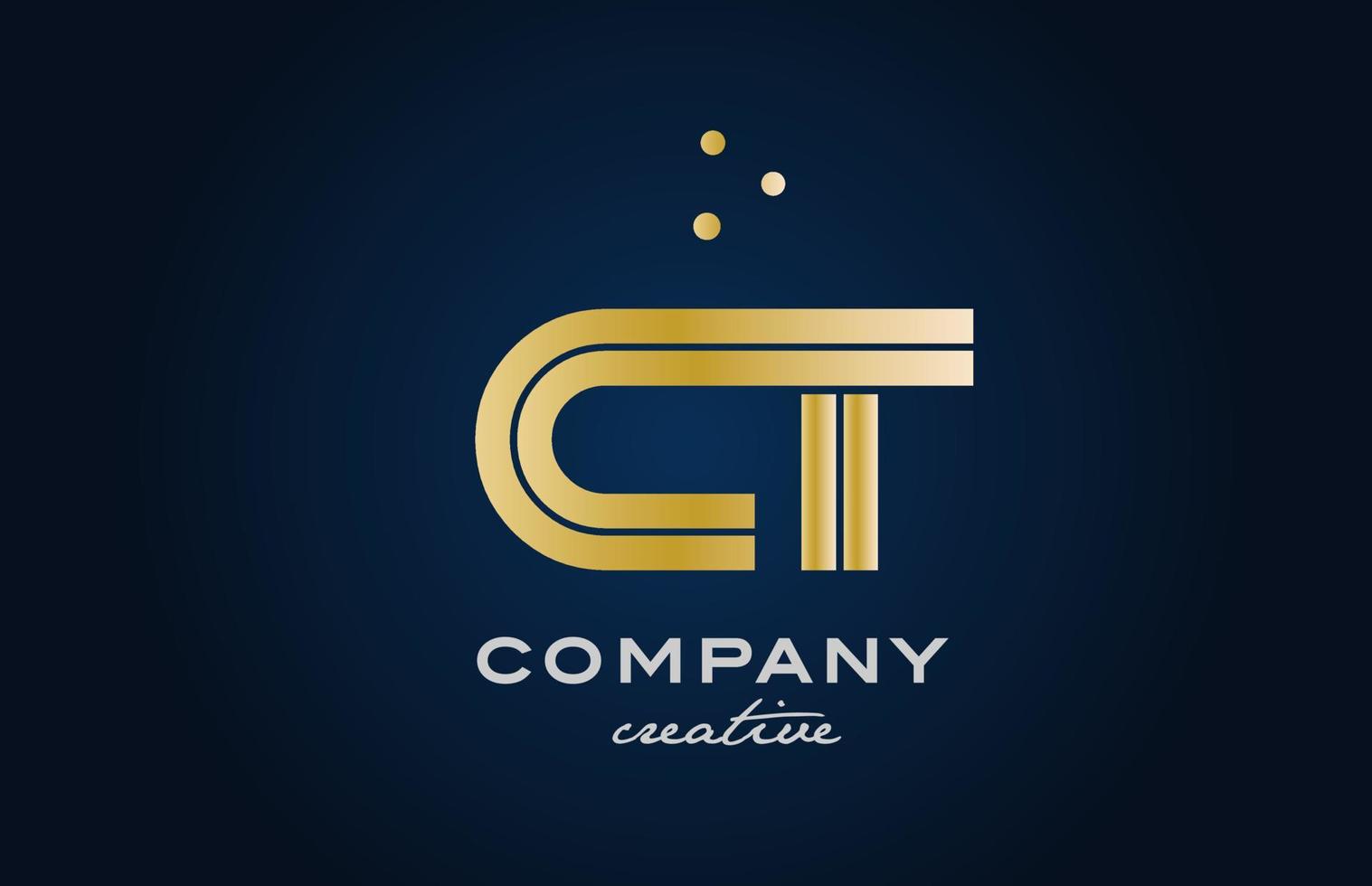 gold golden CT combination alphabet bold letter logo with dots. Joined creative template design for company and business vector