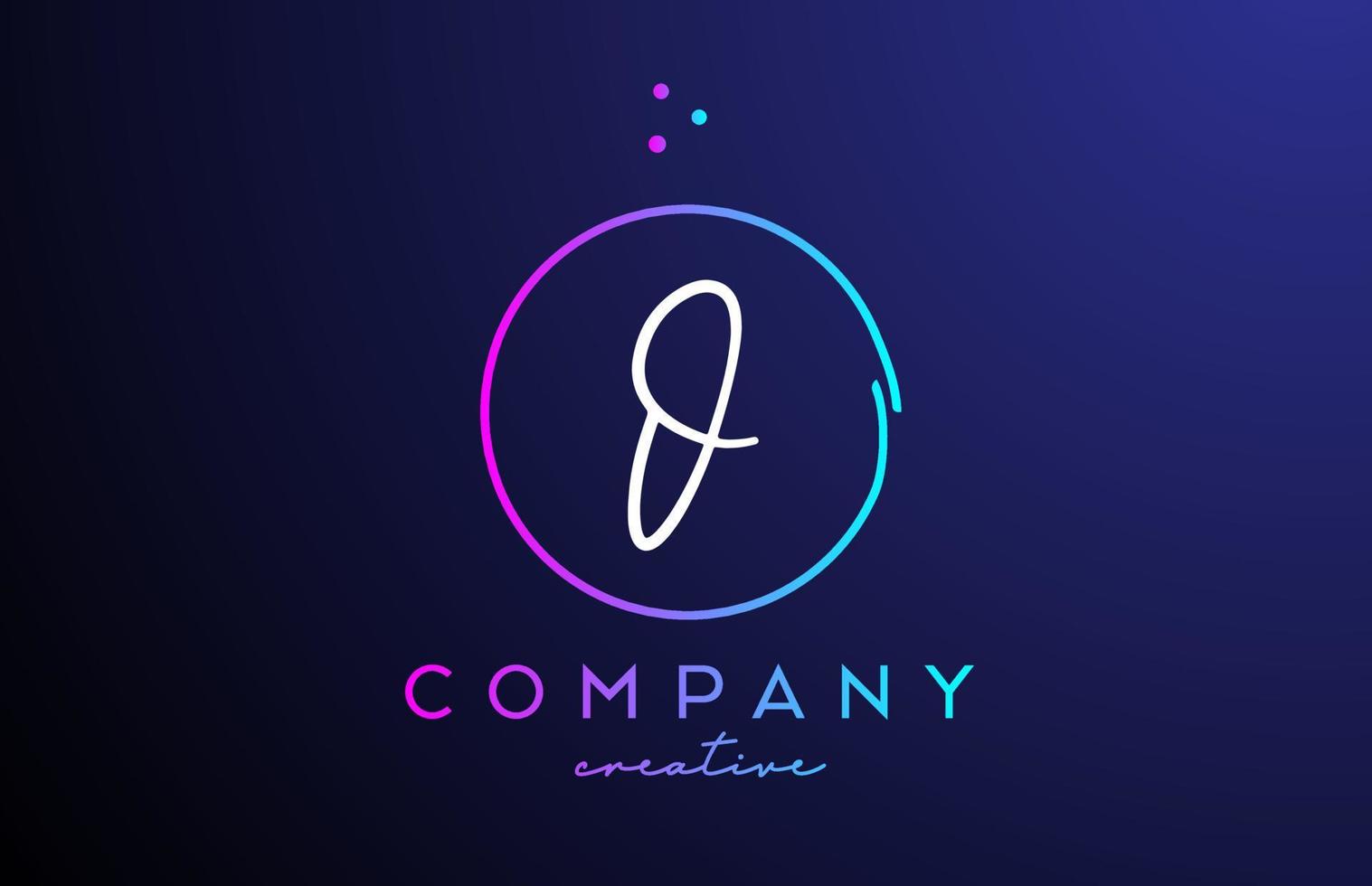 O handwritten alphabet letter logo with dots and pink blue circle. Corporate creative template design for business and company vector