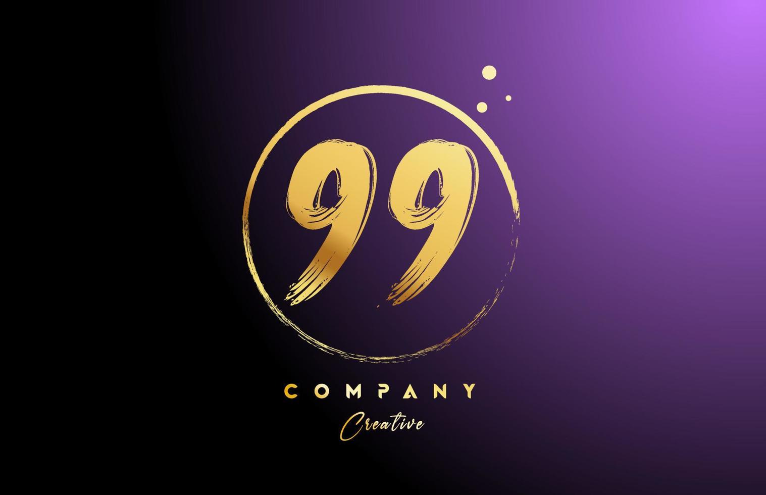 golden golden 99 number letter logo icon design with dots and circle. Grunge creative gradient template for company and business vector