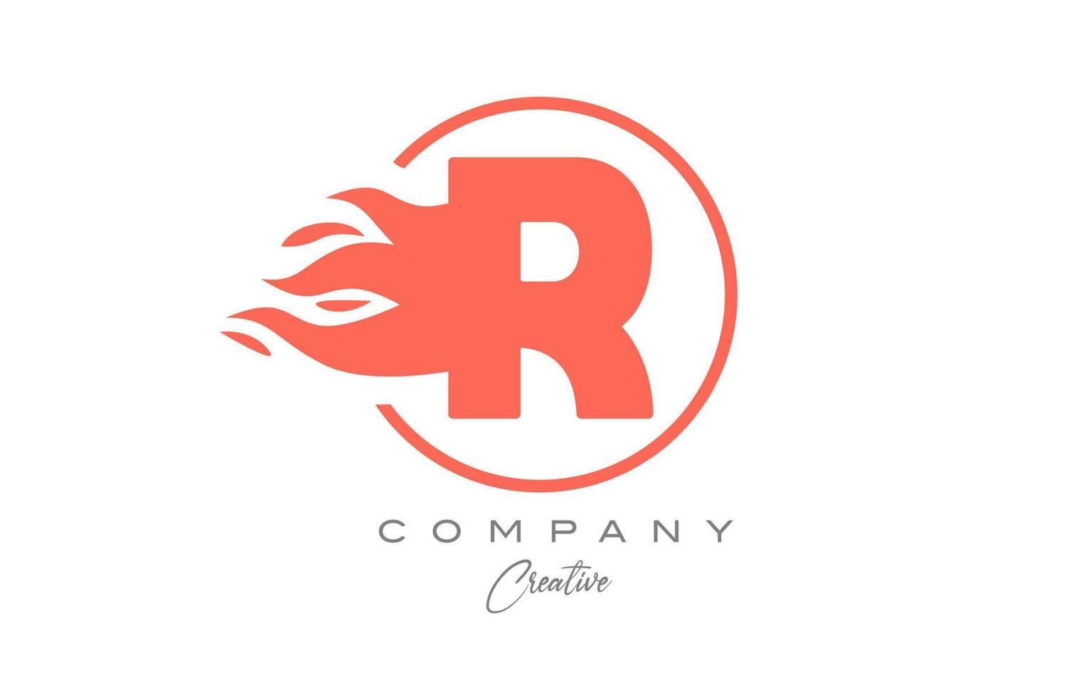 orange R alphabet letter icon for corporate with flames. Fire design suitable for a business logo vector