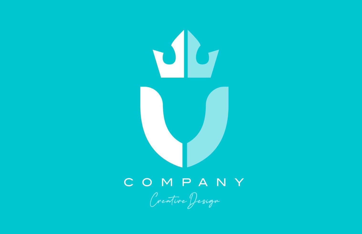 V blue pastel alphabet letter logo icon design with king crown. Creative template for business and company vector