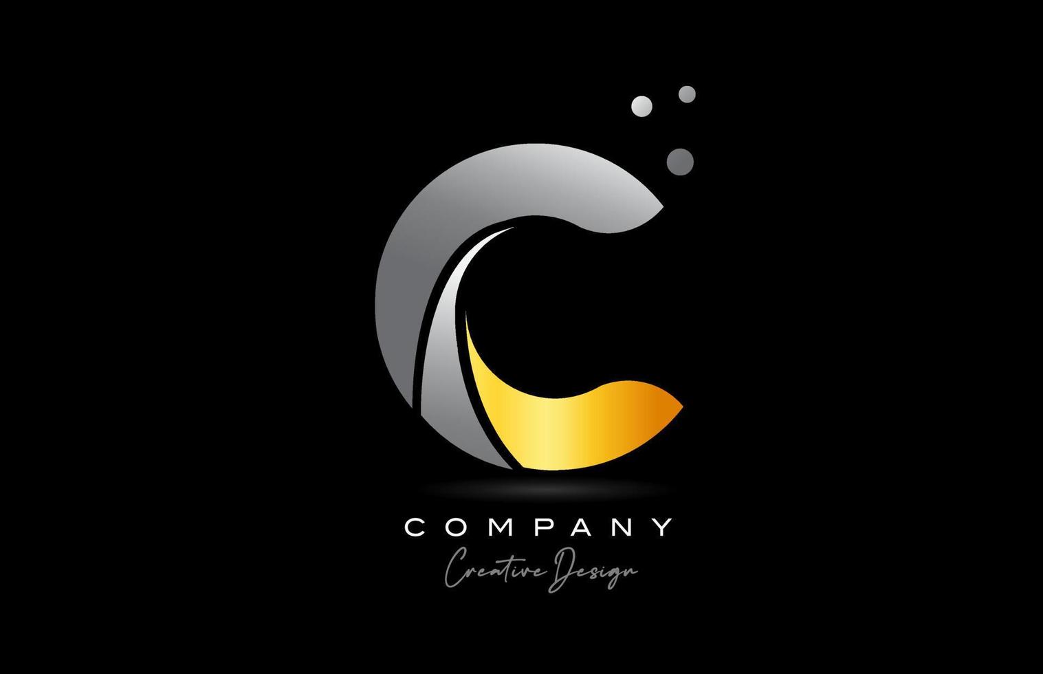 C yellow golden alphabet letter logo icon design with grey color. Creative template for company and business vector