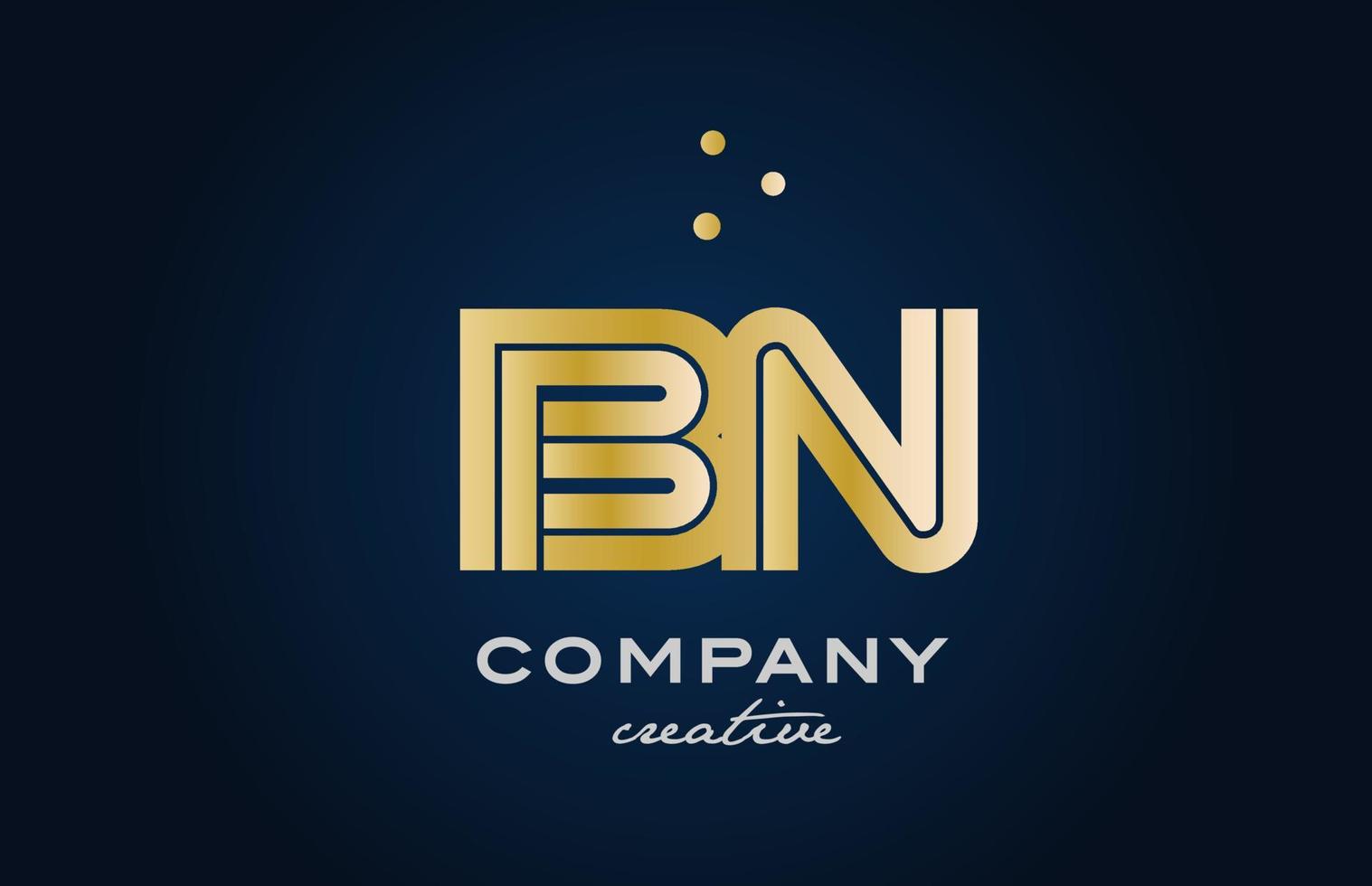 gold golden BN combination alphabet bold letter logo with dots. Joined creative template design for company and business vector