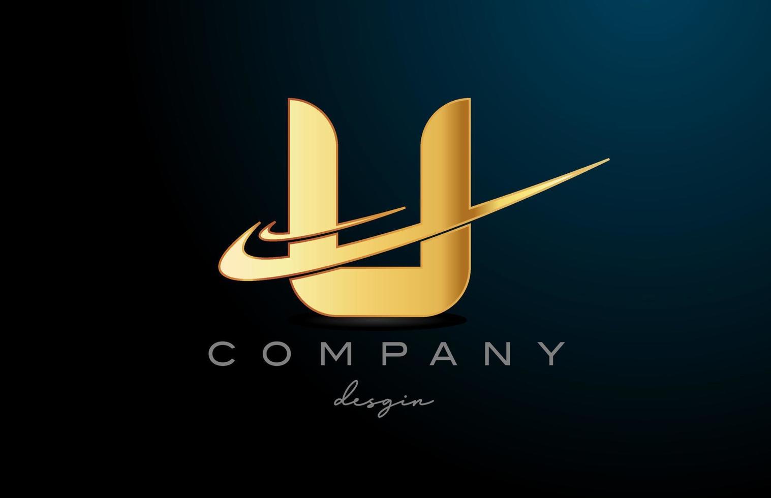 U alphabet letter logo with double swoosh in gold golden color. Corporate creative template design for company vector