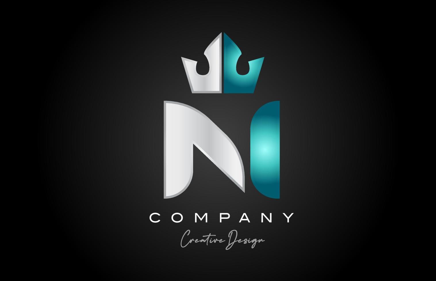 blue grey N alphabet letter logo icon design. Creative crown king template for business and company vector