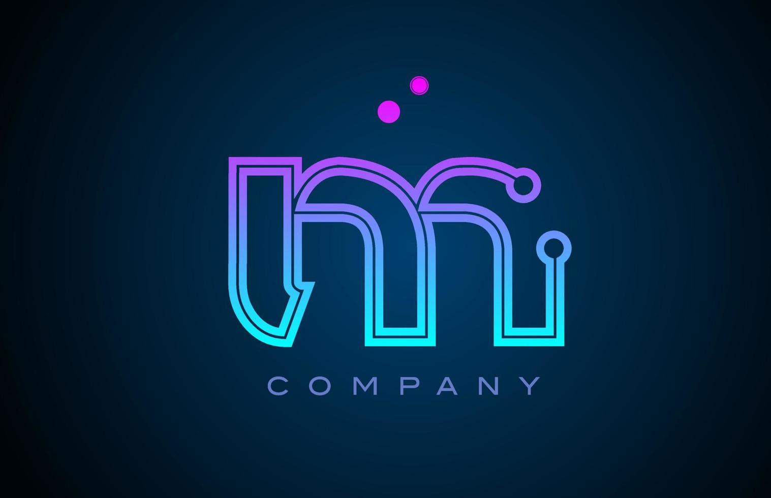 M alphabet letter logo icon design with pink blue color and dots. Creative template for business and company vector