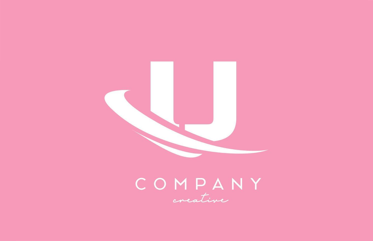 pink white U alphabet letter logo icon with swoosh. Creative template design for business and company vector