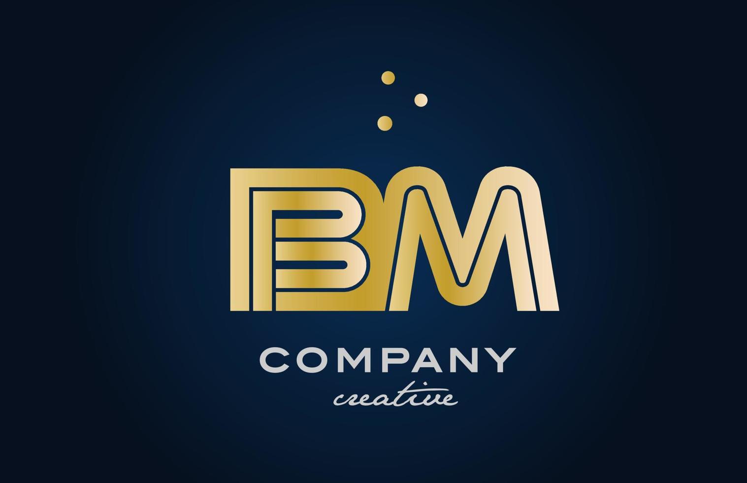 gold golden BM combination alphabet bold letter logo with dots. Joined creative template design for company and business vector