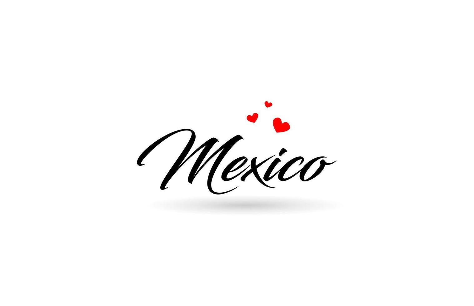 Mexico name country word with three red love heart. Creative typography logo icon design vector