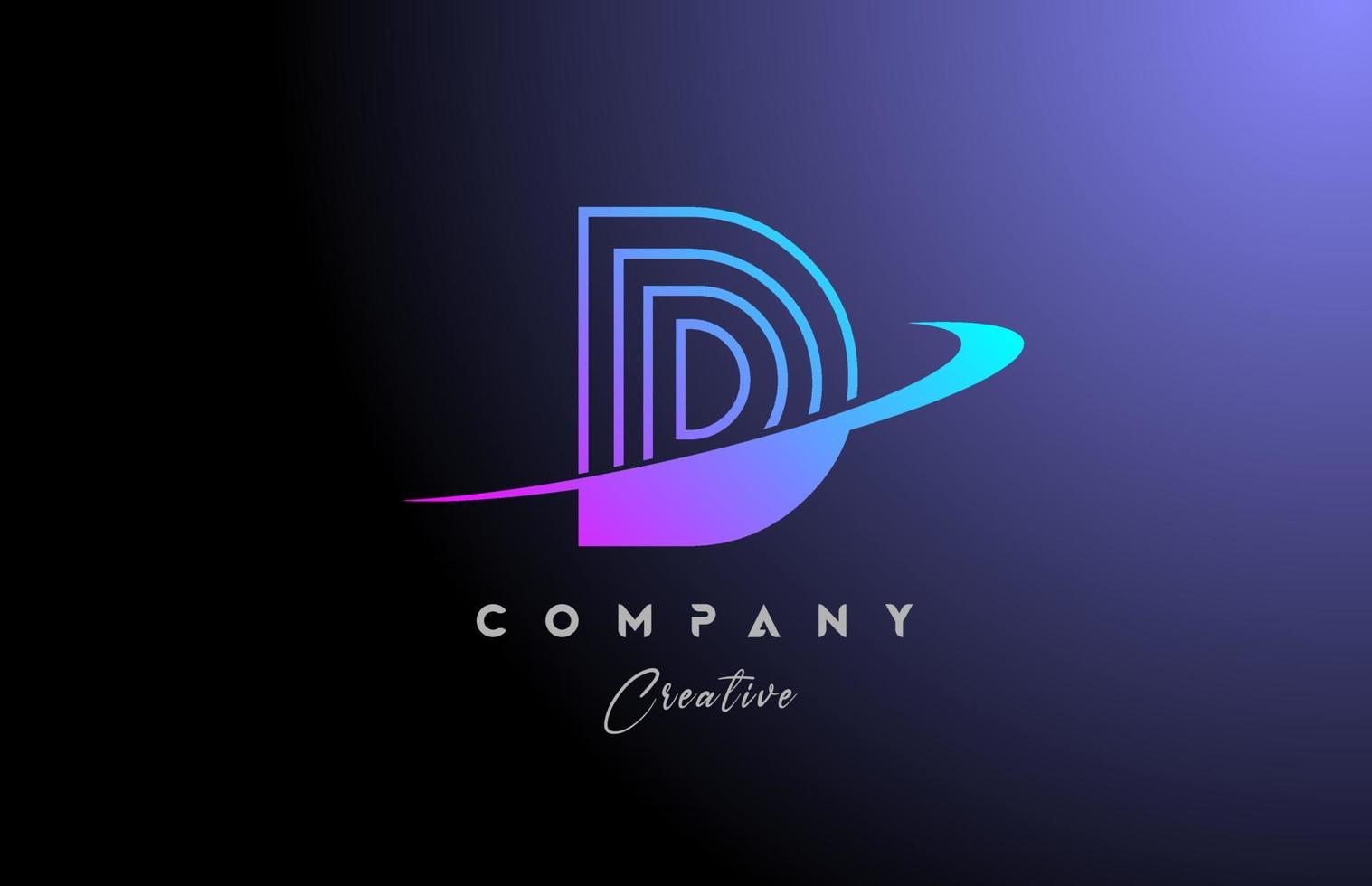 pink blue D alphabet letter logo icon design with swoosh. Creative line template for company and business vector