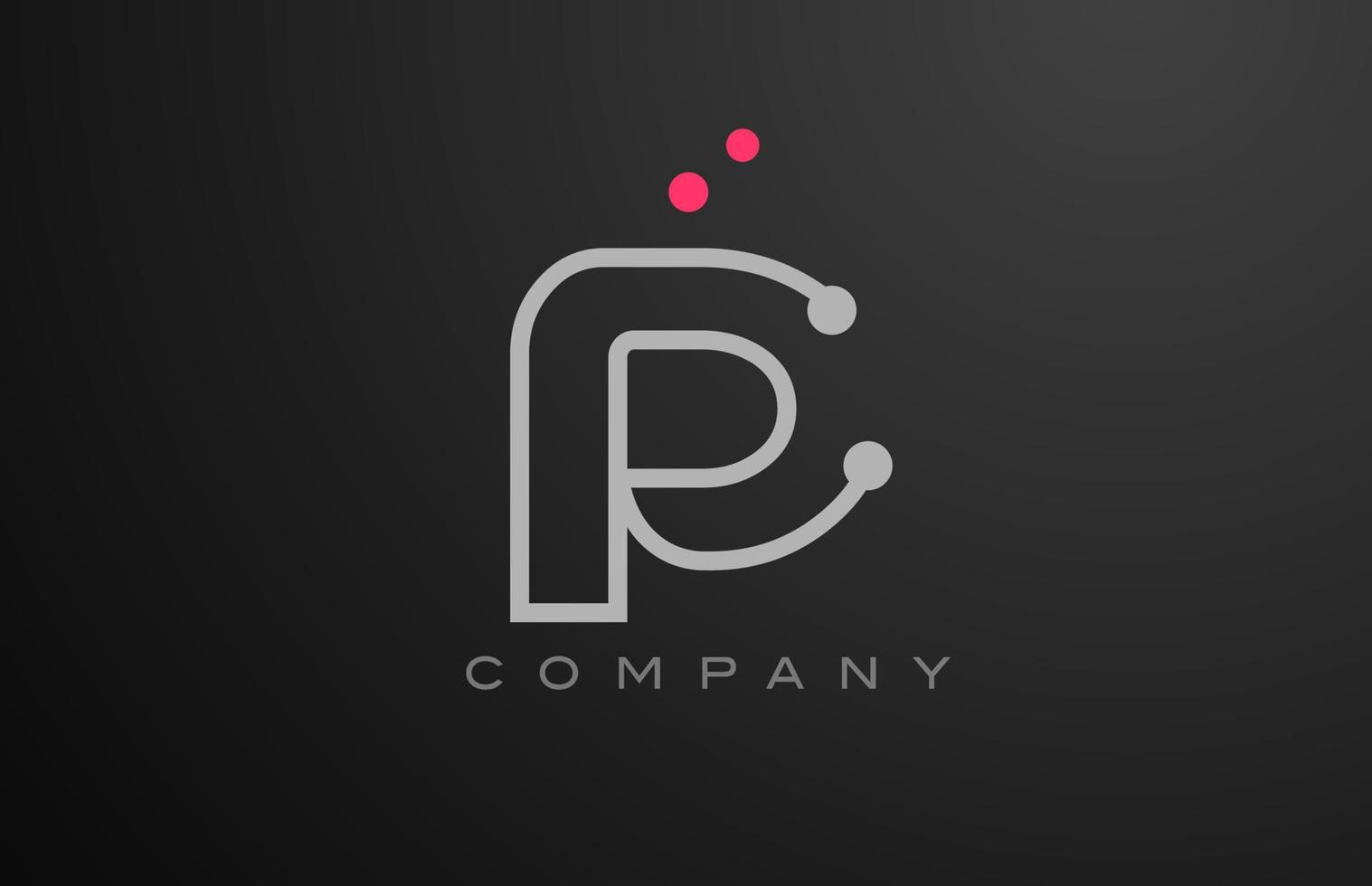 grey P alphabet letter logo icon design with pink dot. Creative template for business and company vector