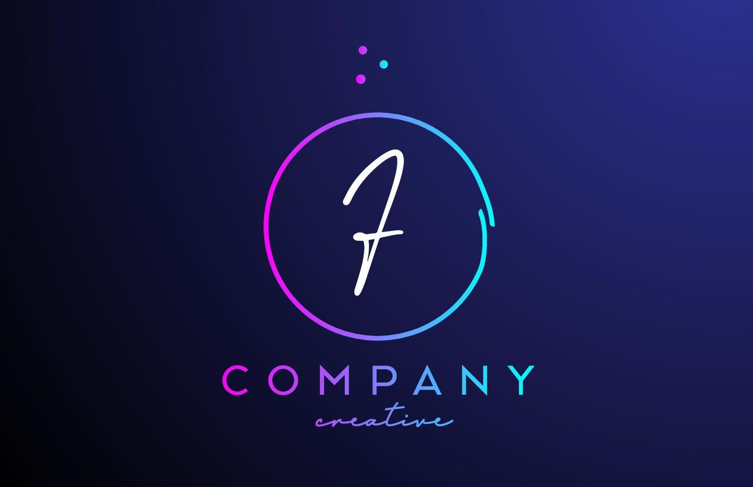 F handwritten alphabet letter logo with dots and pink blue circle. Corporate creative template design for business and company vector