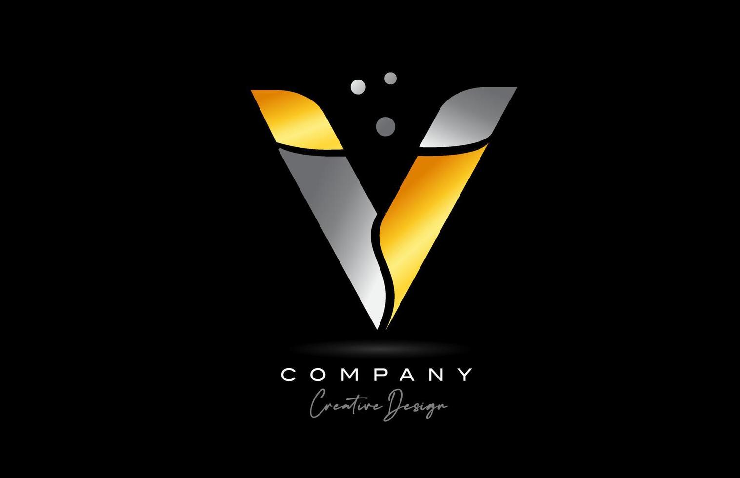 v amarillo dorado alfabeto letra logo icono diseño con gris color. creativo modelo para empresa y negocio vector