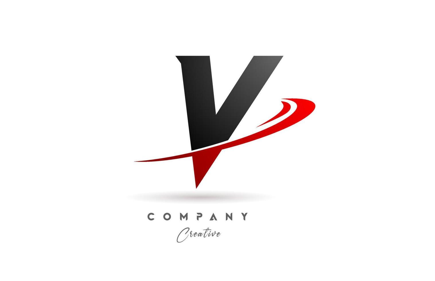 black grey V alphabet letter logo icon design with red swoosh. Creative template for company and business vector