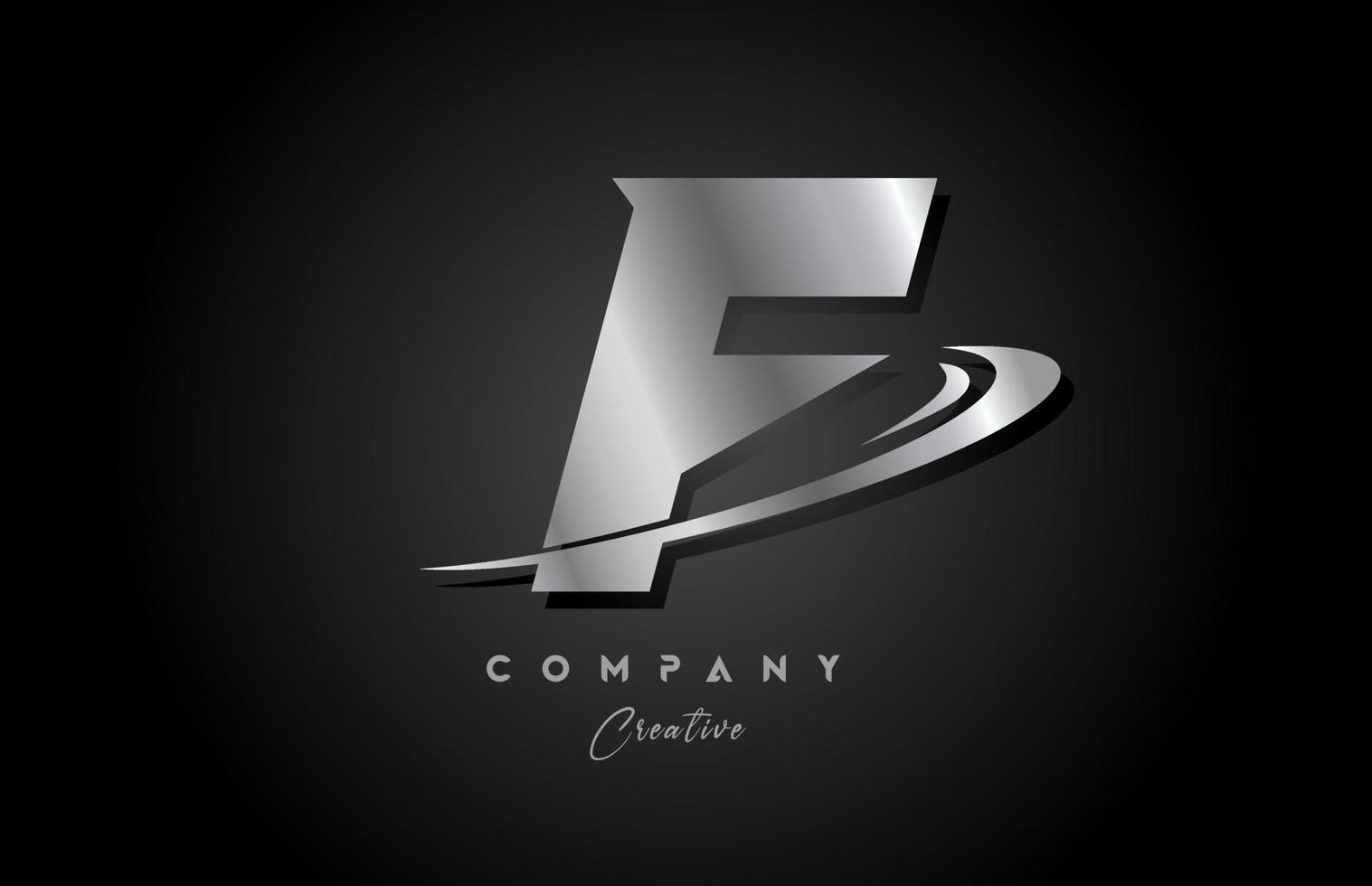 F plata metal gris alfabeto letra logo icono diseño con silbido. creativo modelo para empresa y negocio vector