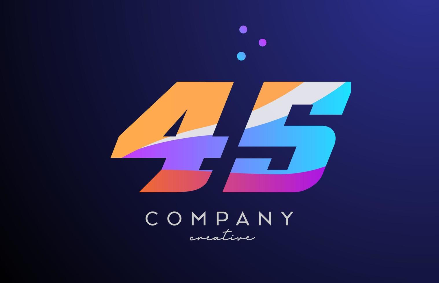 colored number 45 logo icon with dots. Yellow blue pink template design