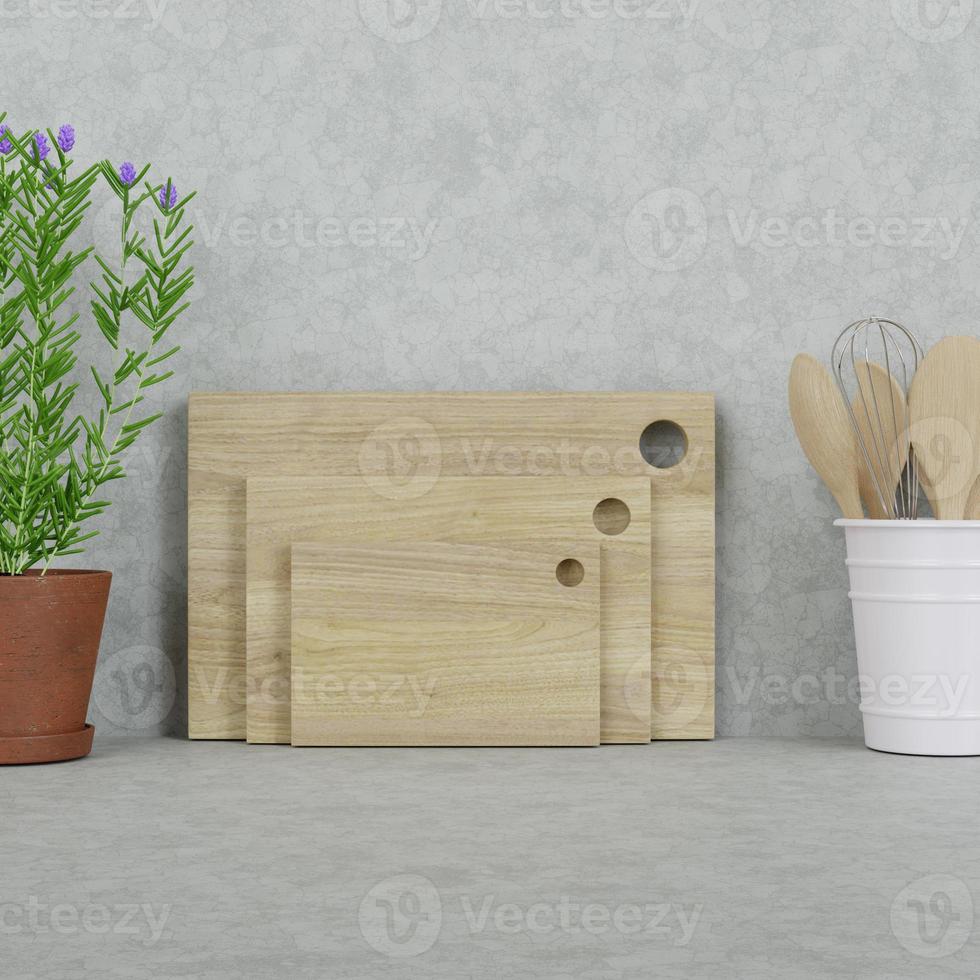 3D Rendring 3 Different Size of Light Wood Square Cutting Board photo