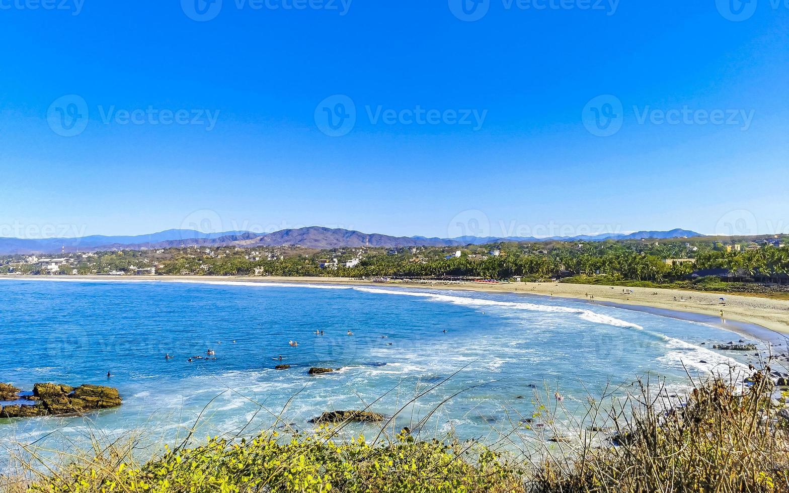 Beautiful city seascape landscape natural panorama view Puerto Escondido Mexico. photo