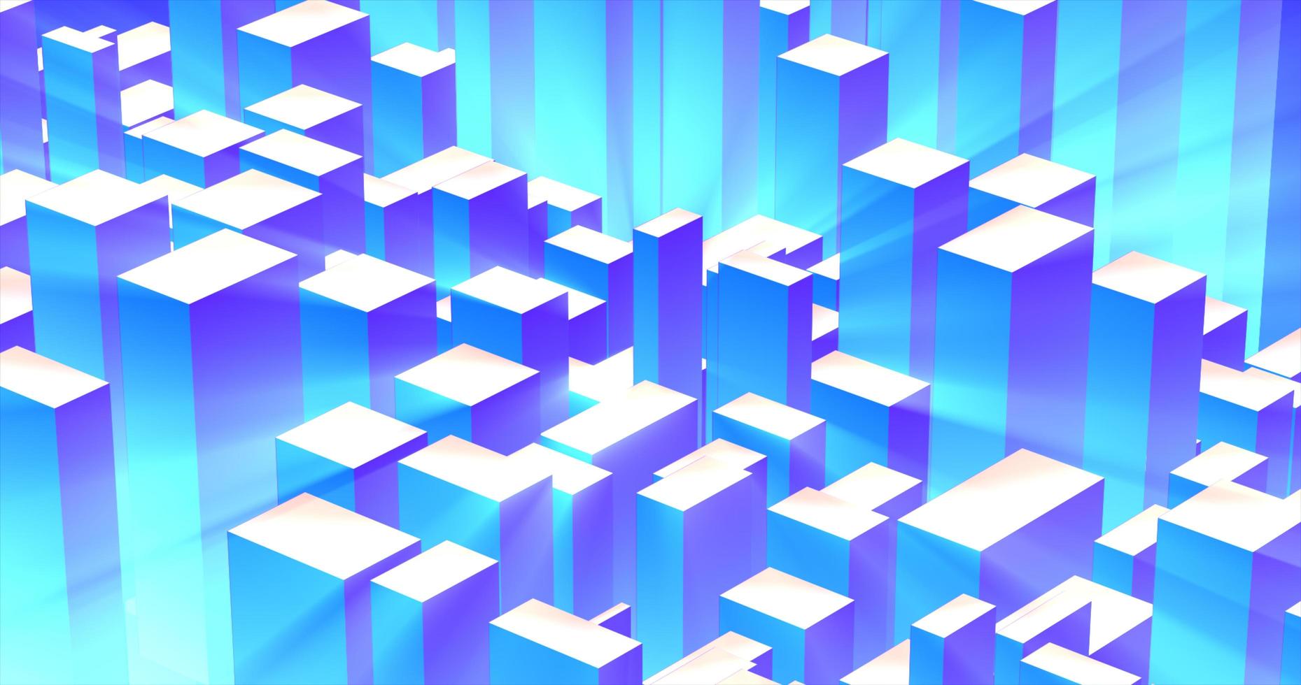 Abstract 3d cubes rectangles blue gradient in the form of a big city with skyscrapers abstract background photo