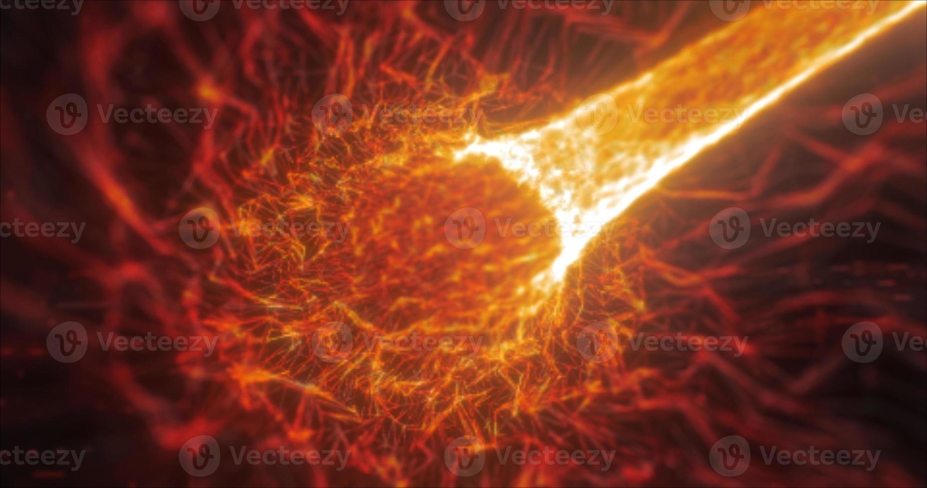Abstract orange tunnel swirling from lines and particles of triangles glowing futuristic hi-tech with a blur effect on a dark background. Abstract background photo